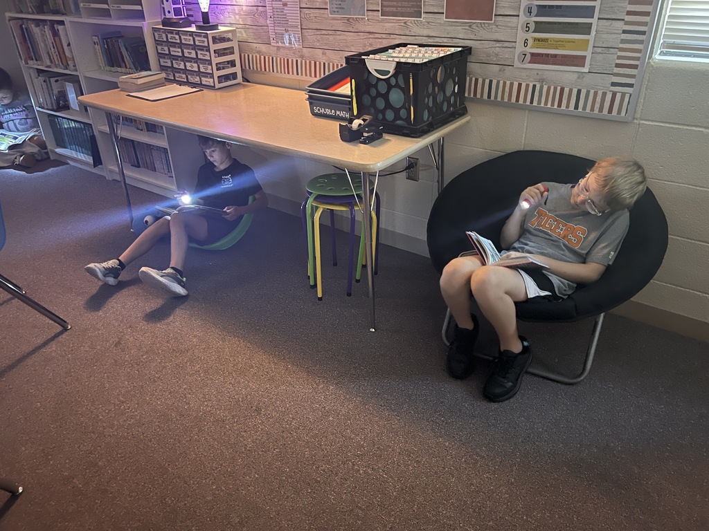 Mrs. Knepper's class reads in the dark as part of "Flashlight Friday".