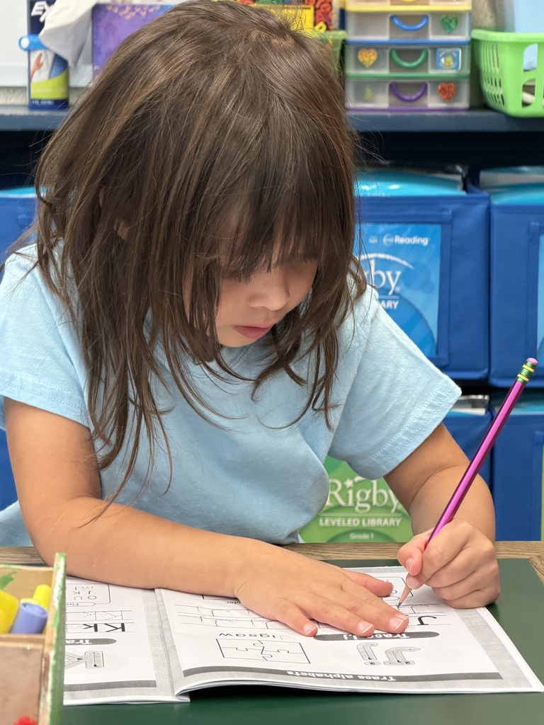 Mrs. Judy's K-1 class diligently works on correct letter formation in their handwriting.