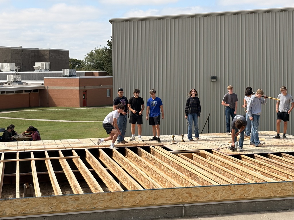 CCHS Construction Tech students install the subfloor on the 2026-27 Tiger House.