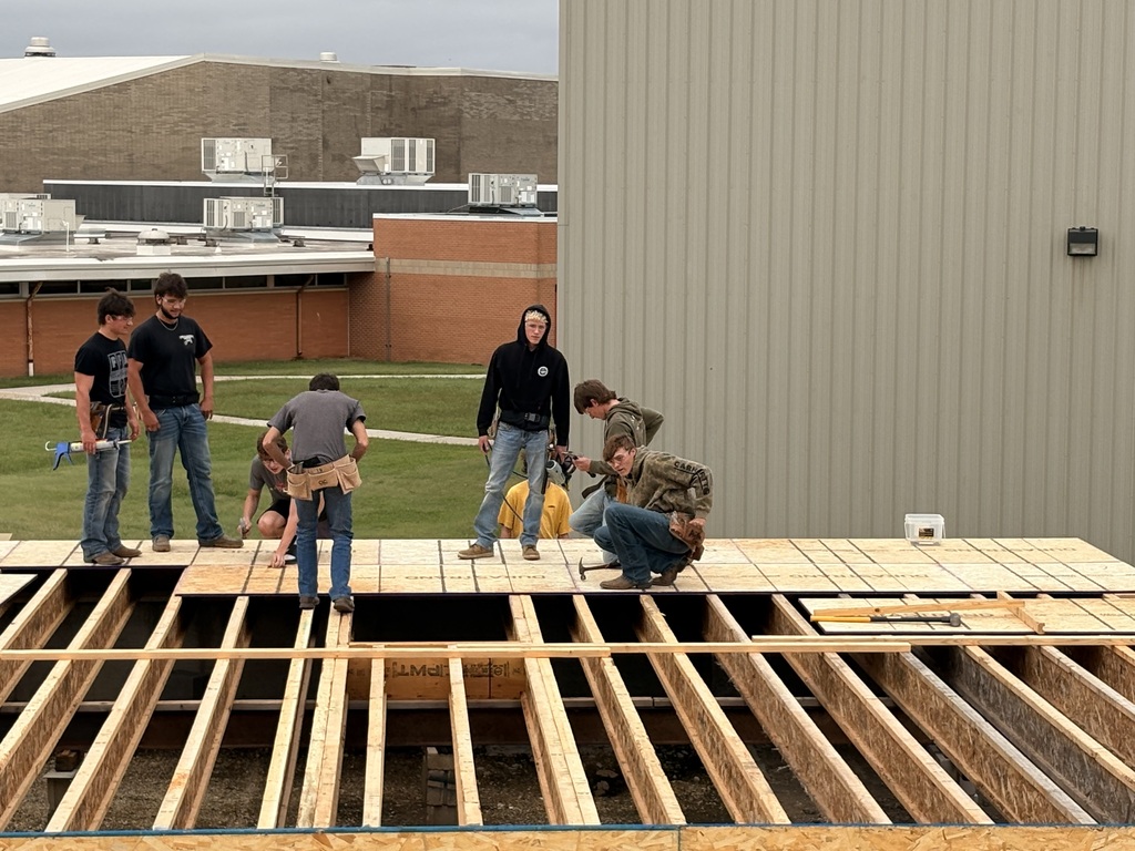 CCHS Construction Tech students install the subfloor on the 2026-27 Tiger House.