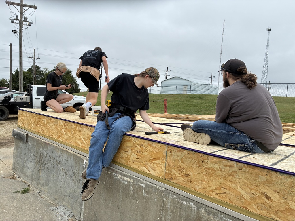 CCHS Construction Tech students install the subfloor on the 2026-27 Tiger House.