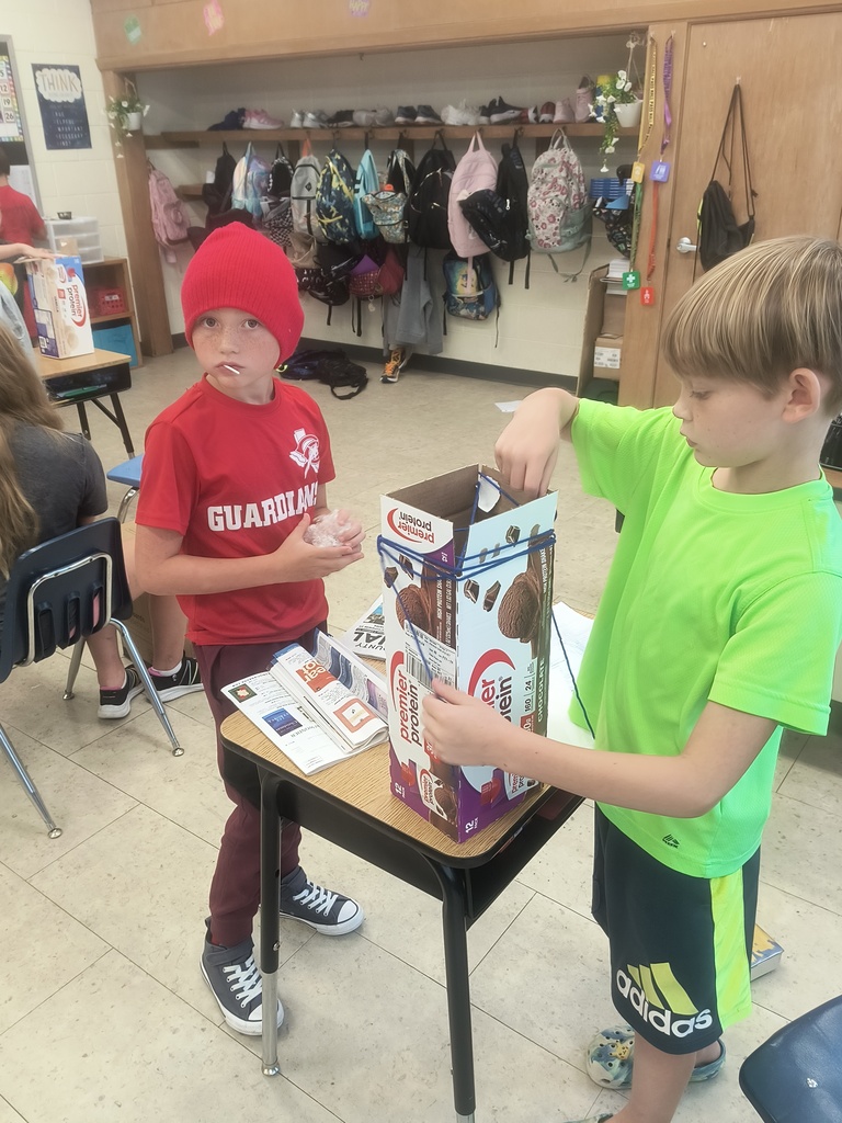 Mrs. Simnitt's class put gravity to the test this week by participating in an egg drop challenge. They used common items to create a shield for an egg and dropped it from a high distance.