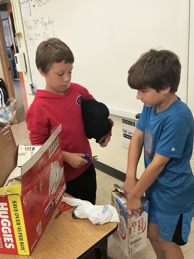 Mrs. Simnitt's class put gravity to the test this week by participating in an egg drop challenge. They used common items to create a shield for an egg and dropped it from a high distance.