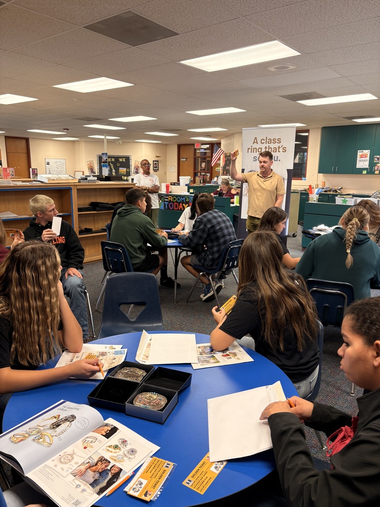 Mrs. Woolever's sophomore class met with a Jostens representative today to learn about class rings and class belt buckles. Students explored options for creating a keepsake to celebrate their high school years and show their Bomber pride! #Celebrate379