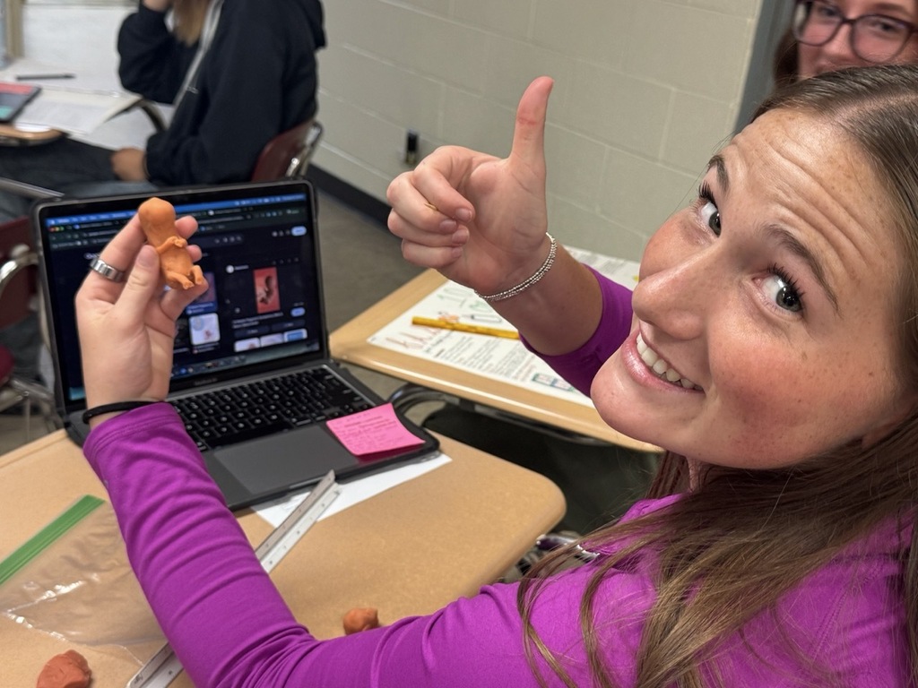 Students in Mrs. Craig’s Human Growth & Development class created their own fetus models using clay, a pipe cleaner, and a Ziploc bag, carefully considering the size, appearance, and developmental stage of a real fetus.