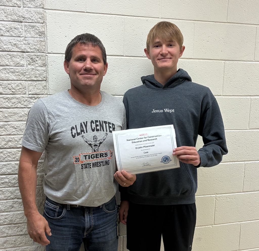 Seniors Lucas Hood and Eli Pfizenmaier recently completed the National Center for Construction Education and Research (NCCER) Core course. They will carry this credential into the workforce or into additional schooling after graduation.