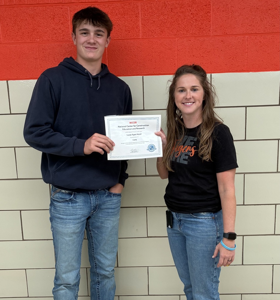 Seniors Lucas Hood and Eli Pfizenmaier recently completed the National Center for Construction Education and Research (NCCER) Core course. They will carry this credential into the workforce or into additional schooling after graduation. Congratulations to both! #Celebrate379