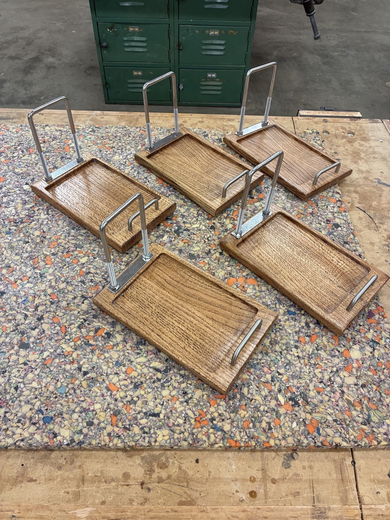 Back in August, Mrs. Schooley's Cabinetmaking students worked with the Green Community Cafe to create a holder for napkins, menus, salt and pepper shakers, and sugar containers. Today, they gave Mr. Lloyd the final product! 