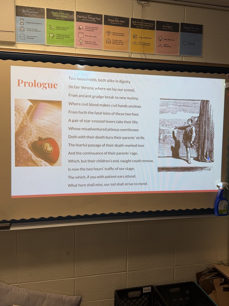Mrs. Ehlers' 9th grade ELA class works together to match modern-day translations with Shakespeare’s original language. 