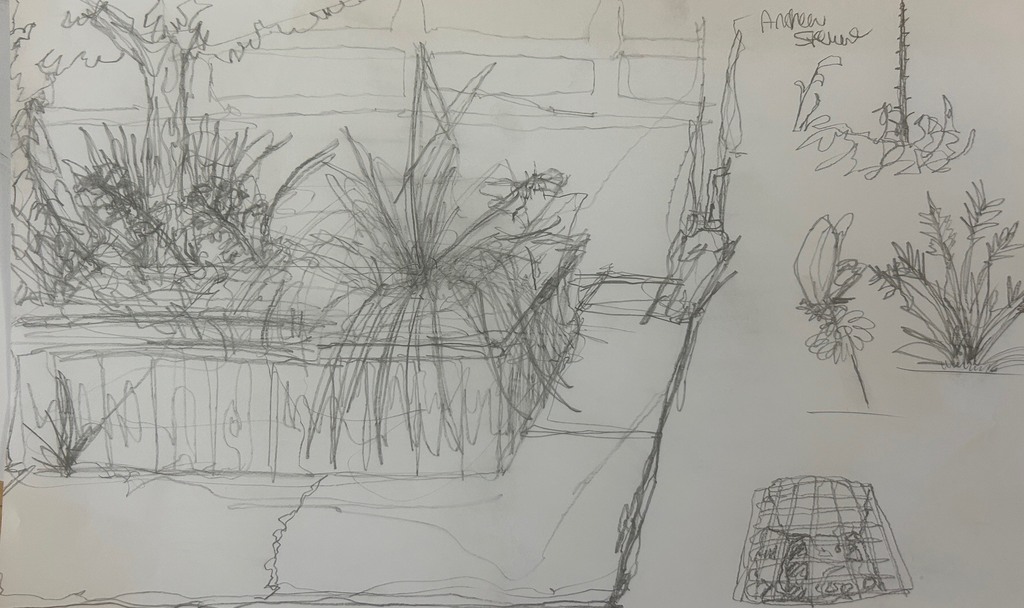 Mrs. Artman's Drawing/Painting class sits outside in the CCCHS commons while continuing to learn to draw contour lines.