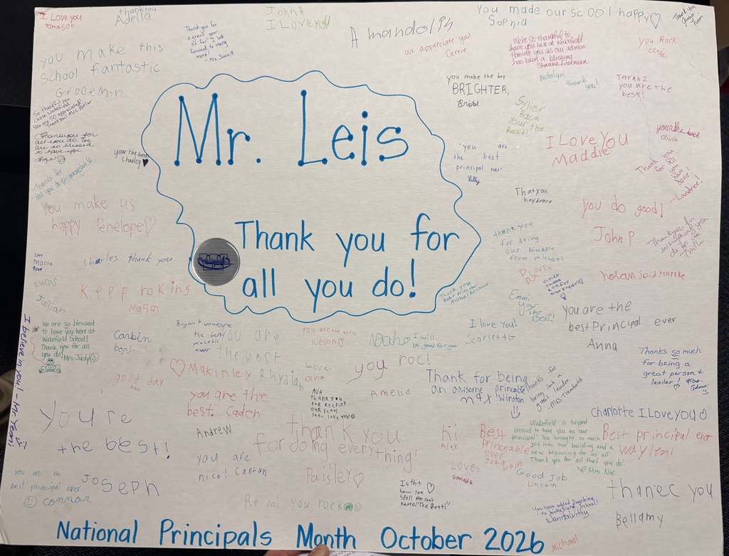 A poster showcases love to Mr. Leis on National Principal's Month.