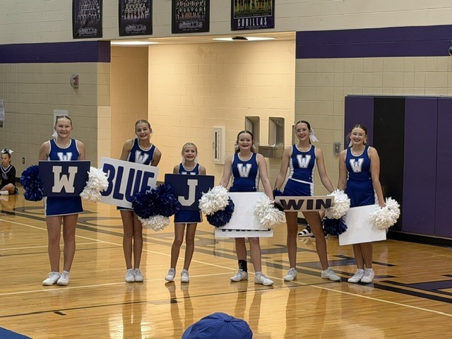 The Wakefield HS Jets cheerleading squad performs at the Sunflower Showdown compeition.