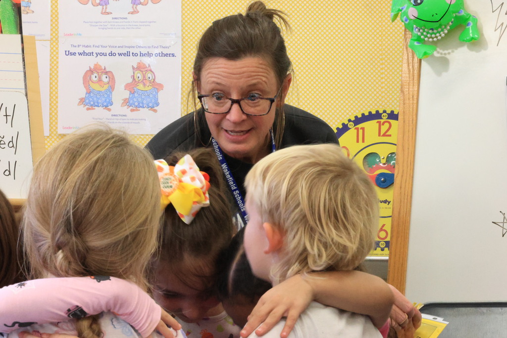 K-12 counselor Janelle Rieger works with the K-1 students on the importance of safety during her regular counseling lesson.