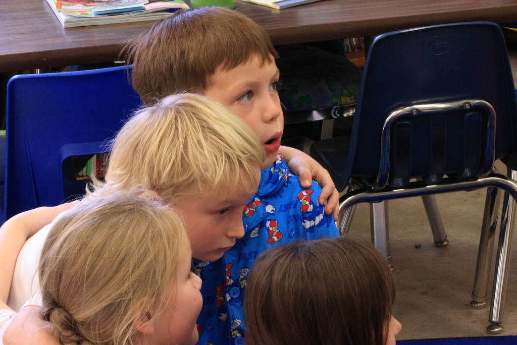 K-12 counselor Janelle Rieger works with the K-1 students on the importance of safety during her regular counseling lesson.