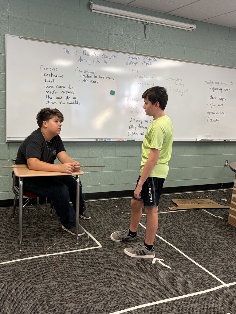 Mrs. Pfizenmaier's 8th grade STEAM students transformed an unused classroom at the middle school develop their Halloween Haunted Candy Factory maze for first and second graders.