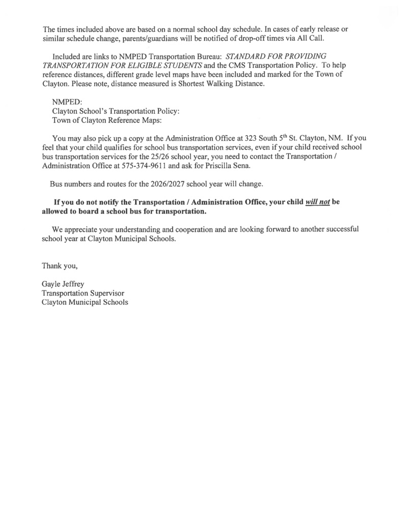 Transportation Letter