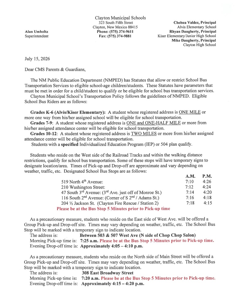 Transportation Letter