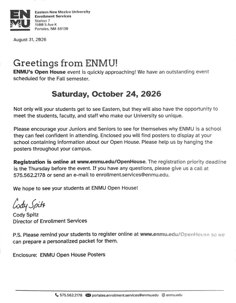 ENMU Open House Letter