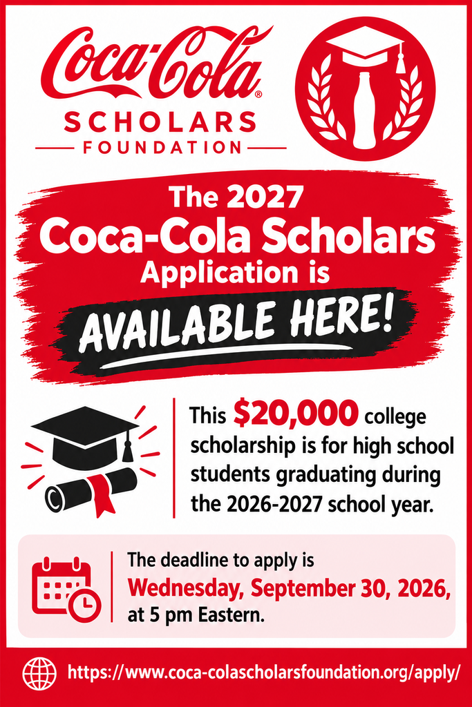 Coca-Cola Scholarship Due Wed. Sept. 30th @ 5:00pm ET