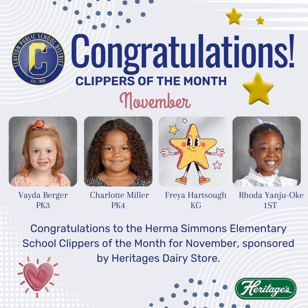 Herma Simmons Elementary School Clippers of the Month for November