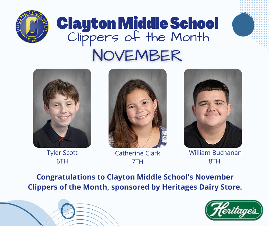 clayton middle school clippers of month for november