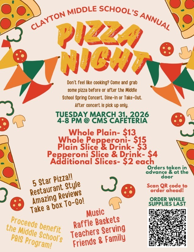 CLAYTON MS ANNUAL PIZZA NIGHT