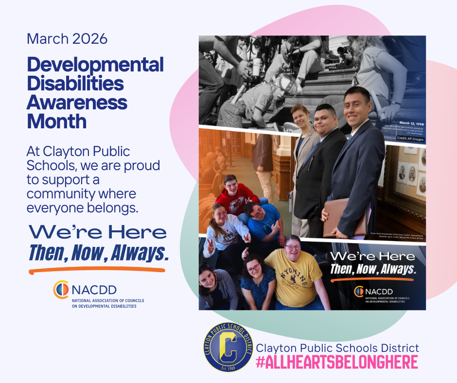 Developmental Disabilities Awareness Month featuring images of people with disabilities from the past and present. 