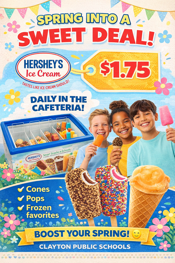 ice cream for sale daily in the school cafeterias, $1.75