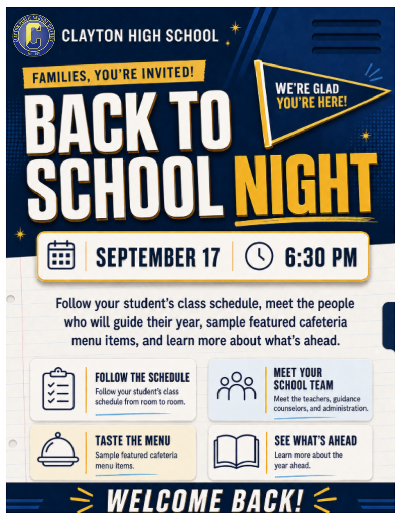 HS BACK TO SCHOOL NIGHT 9/17/2026 AT 6:30