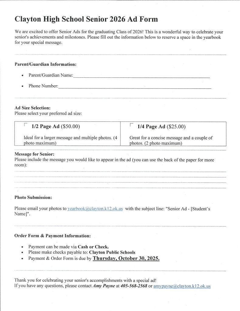 2026 Senior Ad Form