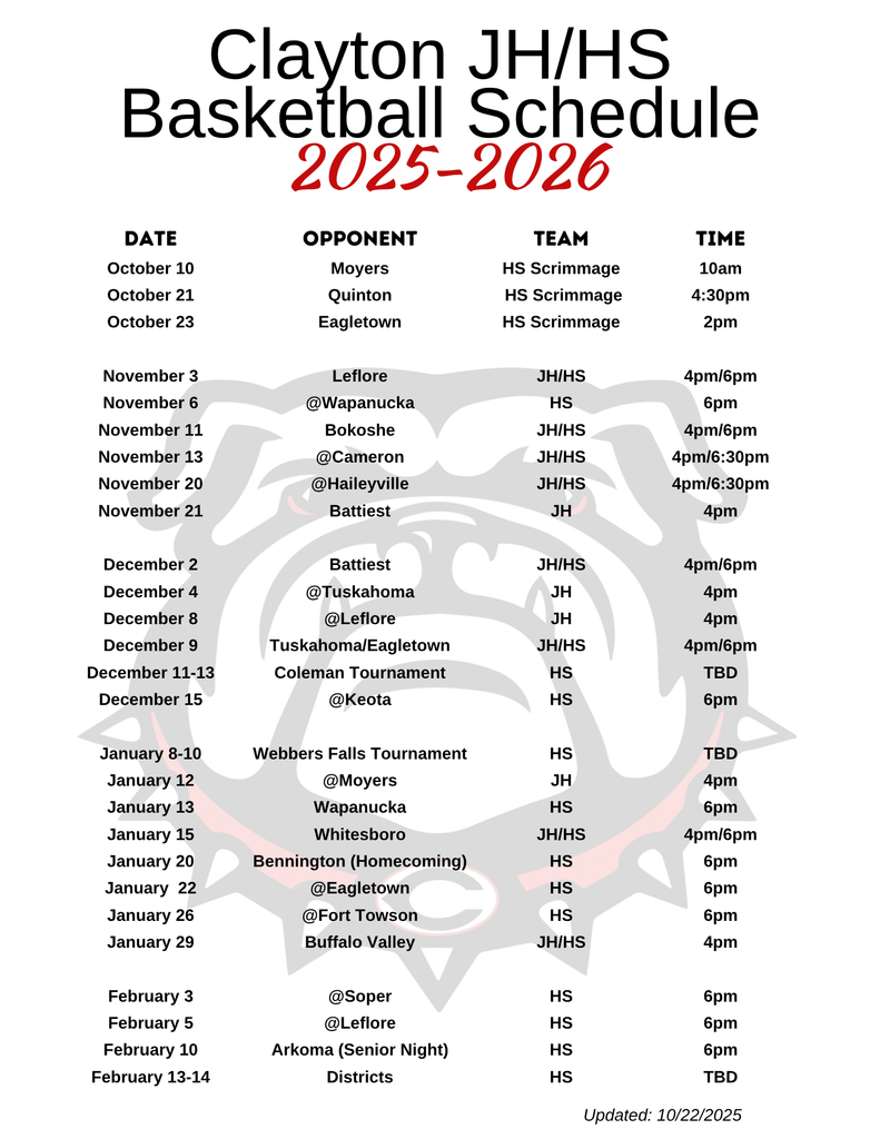JH/HS Basketball Schedule 2025-2026