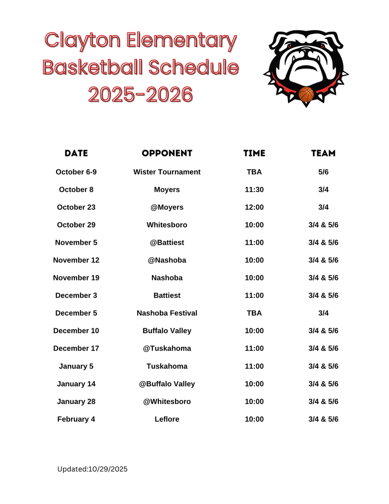 Updated Elementary Basketball Schedule