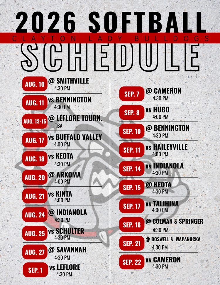 Fall Softball Schedule for 2026-2027 School Year