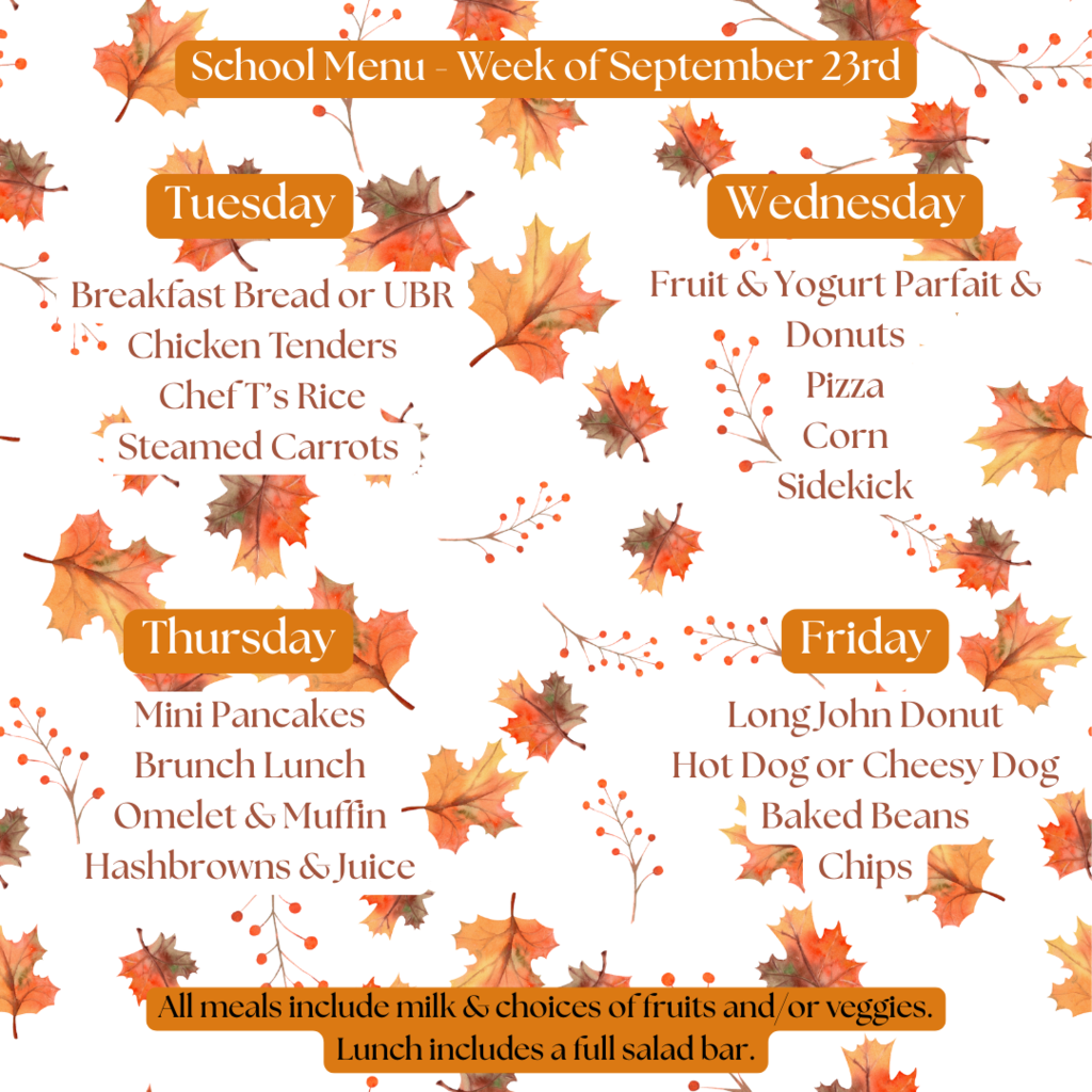 School Menu - Week of September 23rd
