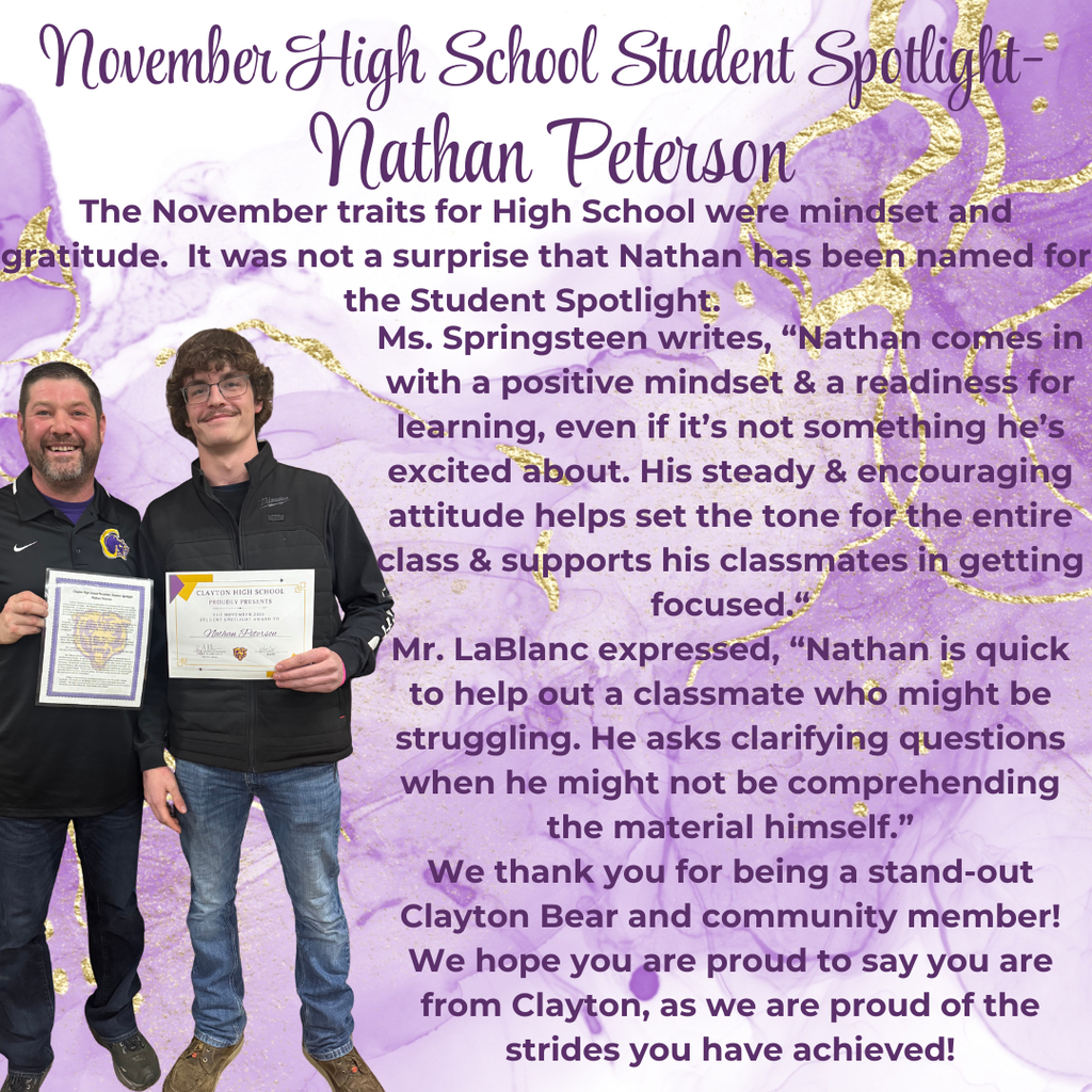 Nov HS Student Spotlight-Peterson