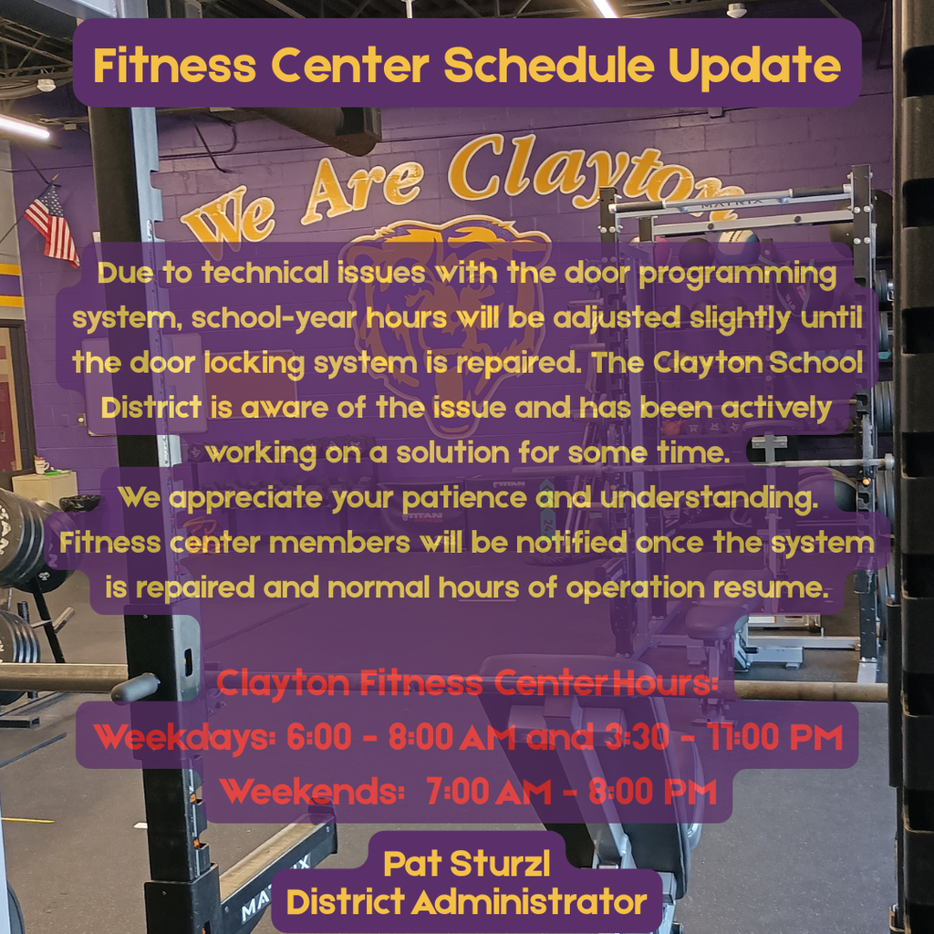 Fitness Center Schedule Update