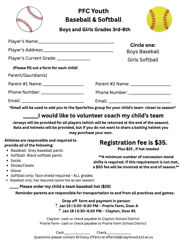 Youth BB & SB Sign up