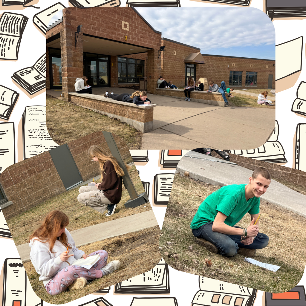 Students reading and writing outside
