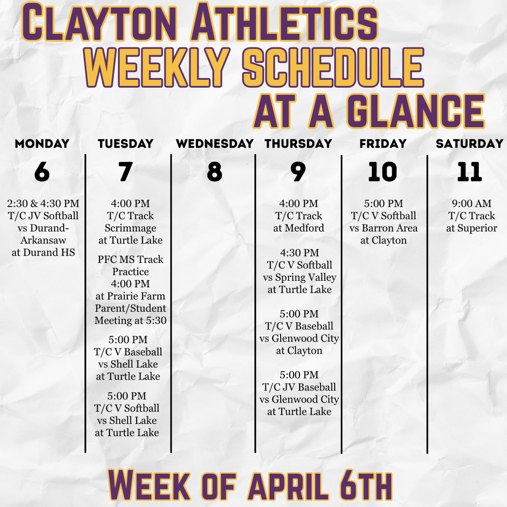 Athletic schedule for the week of April 6th