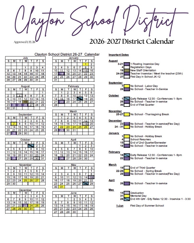 2026-27 Clayton District Calendar