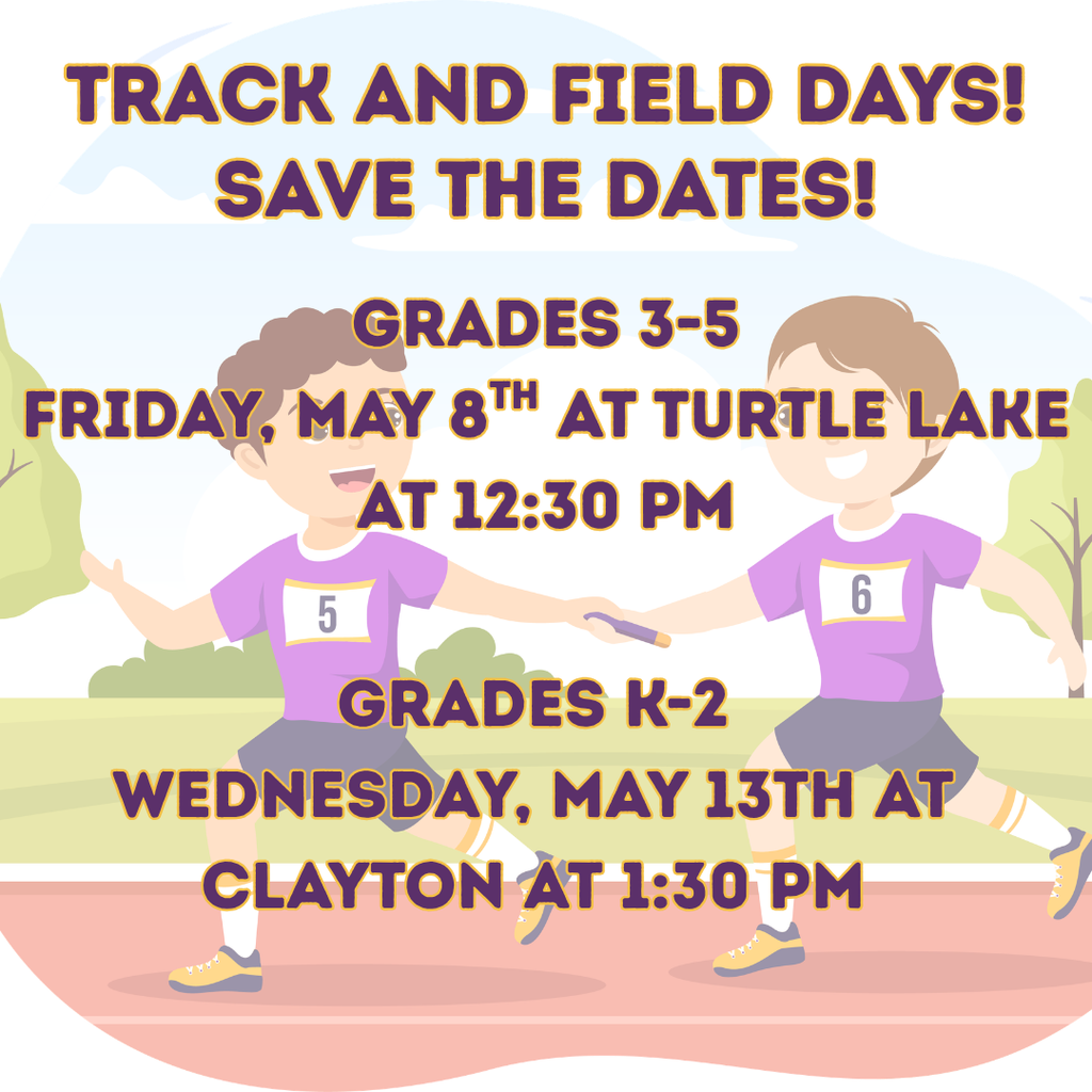 Save the Dates for Elementary Track and Field Days  May 8th and May 13th