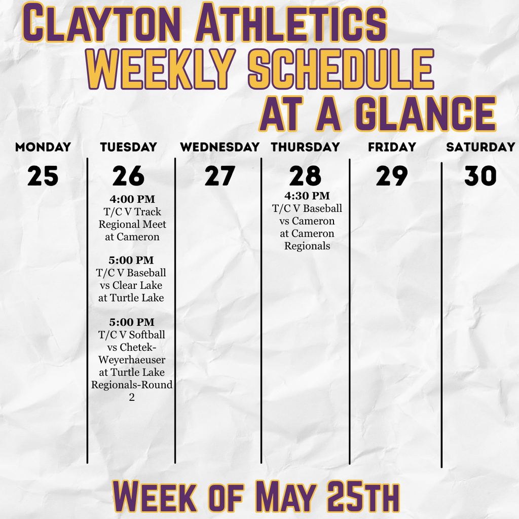Updated Weekly Sports Schedule