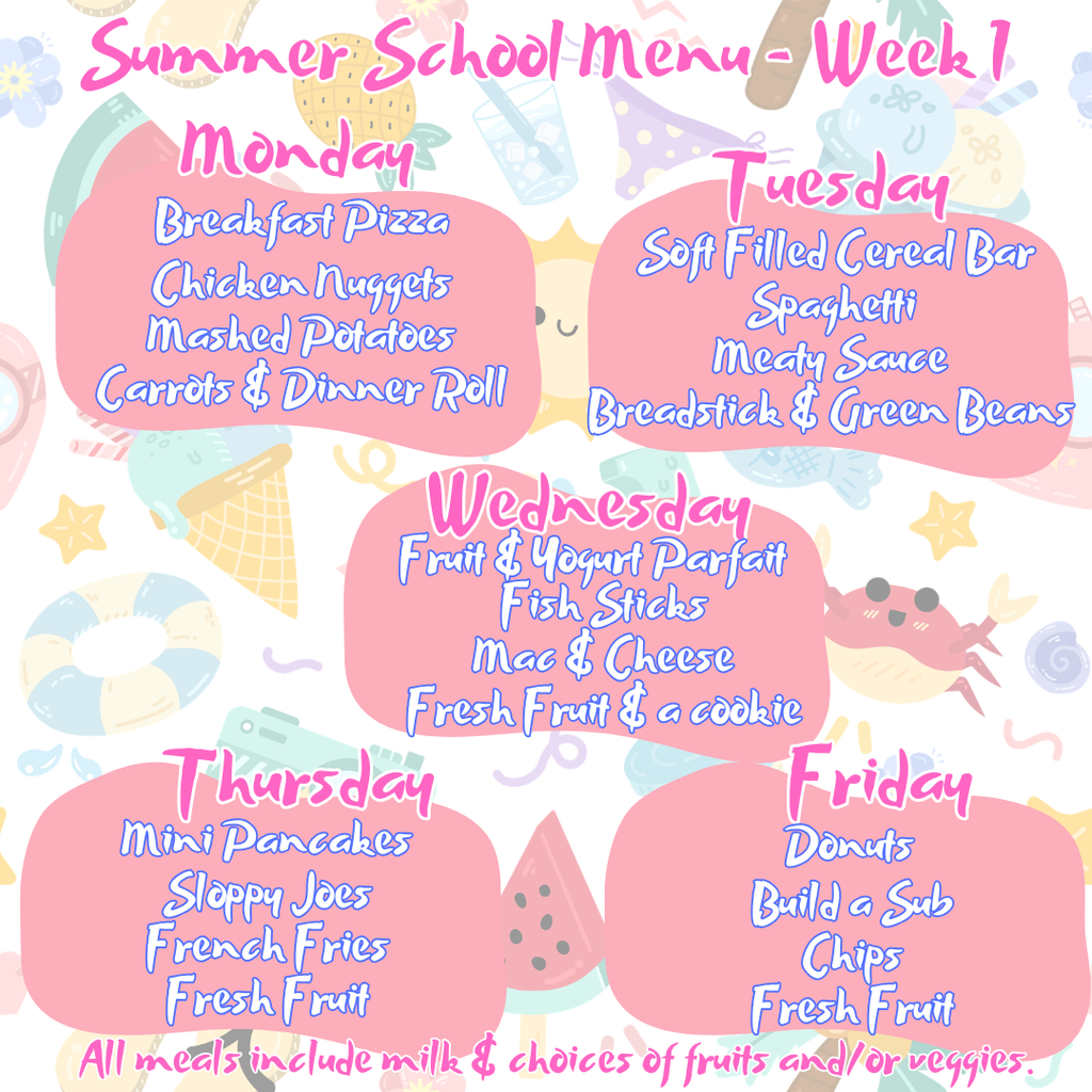 Summer School Menu - Week 1