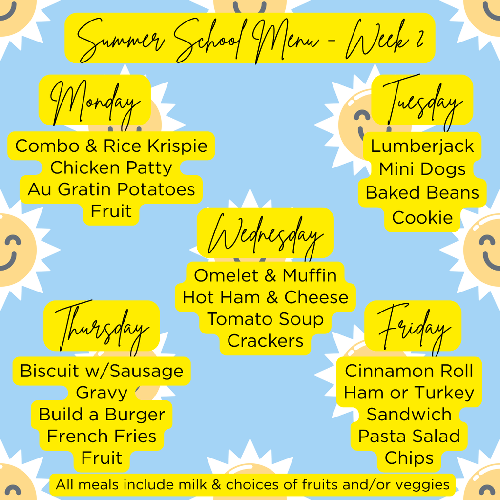 Summer School Menu - Week 2