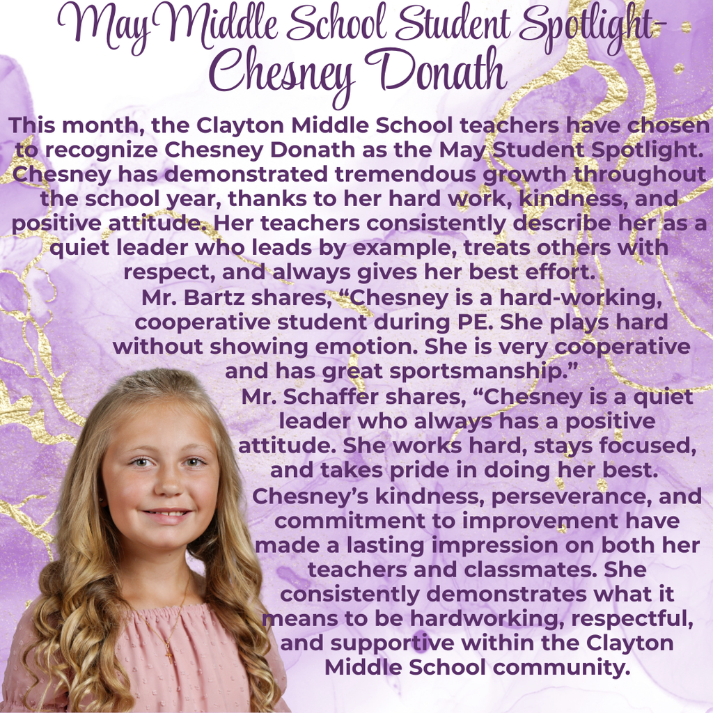 May MS Student of the Month Chesney Donath