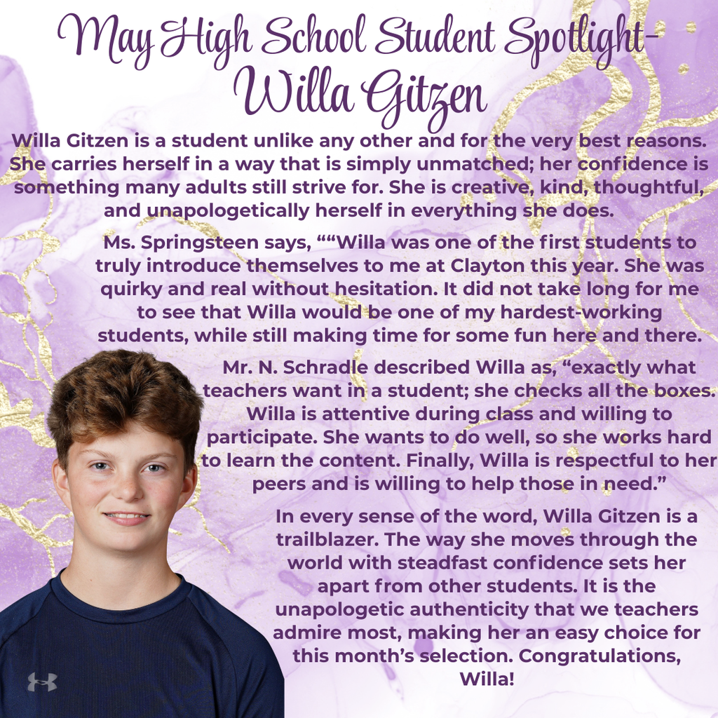 May HS Student of the Month Willa Gitzen