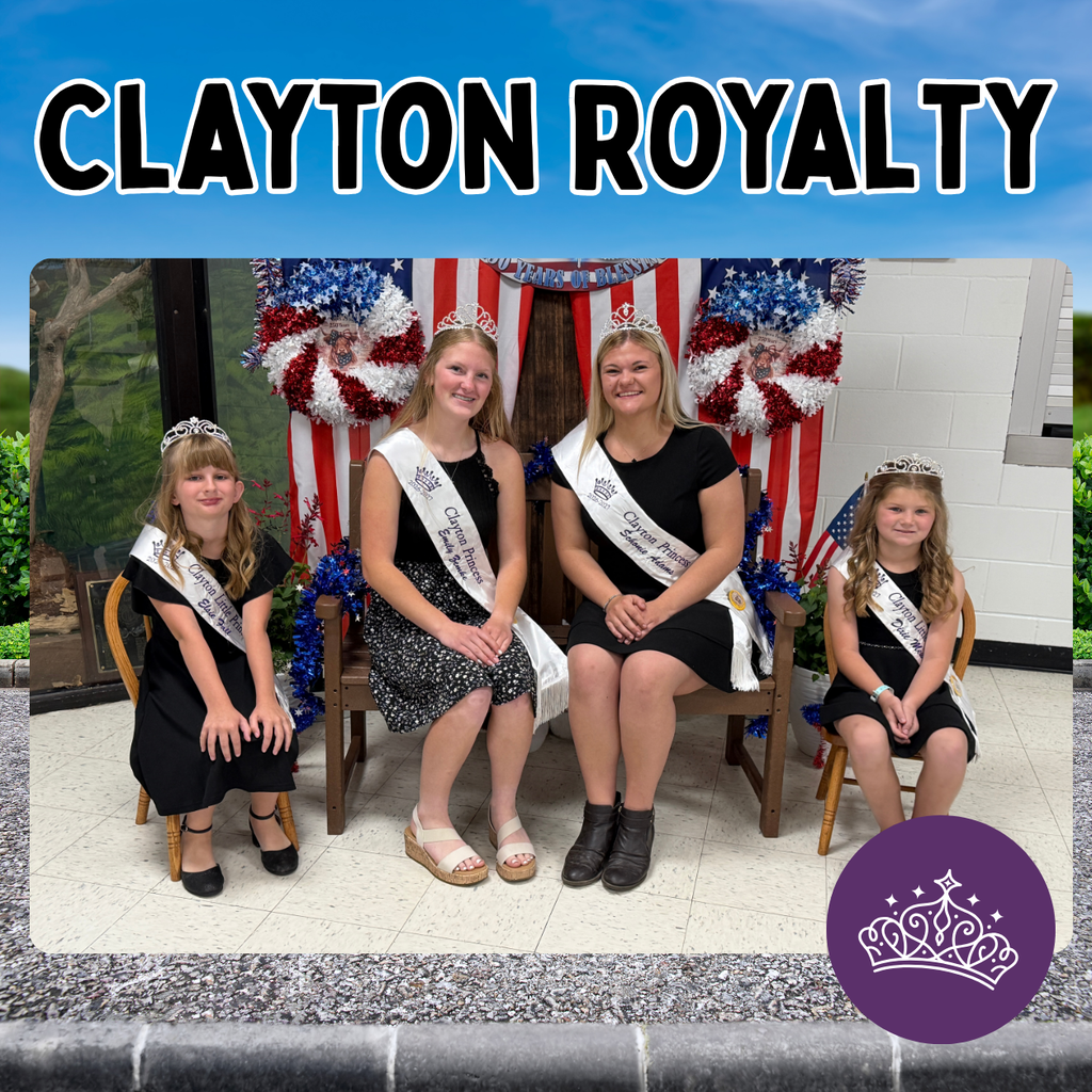 Image of the Clayton Royalty sitting together at the Queens Tea in front of an American theme Backdrop. 