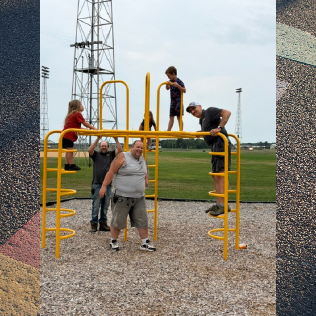 Kids playing on a playground. 