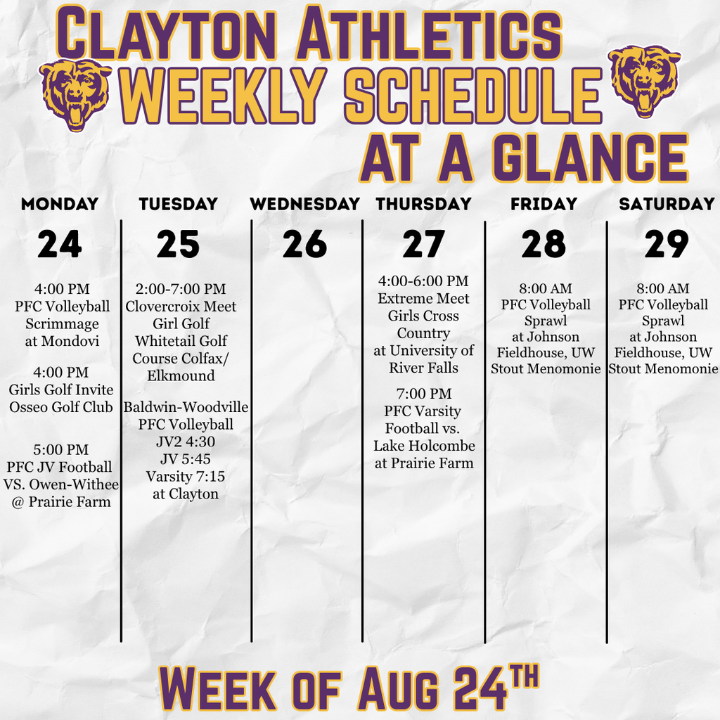 🗓️Week at a Glance: August 24th – August 29th🗓️