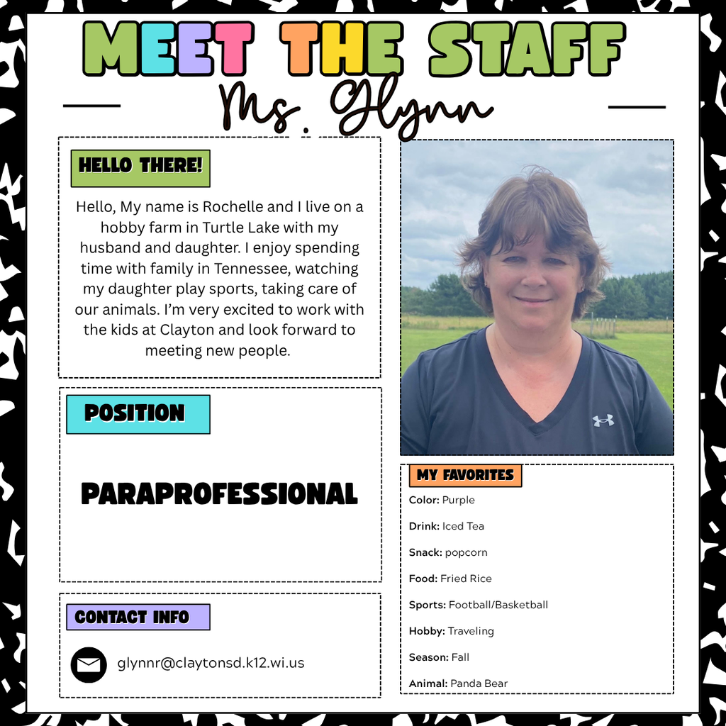 Meet the Staff Post featuring a photo of the new para. With her information